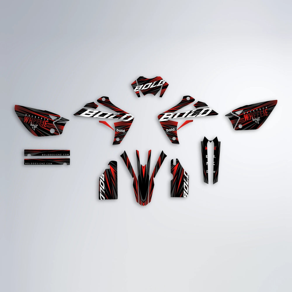 RAGE Rieju MRT graphics kit parts layout in Black & Red