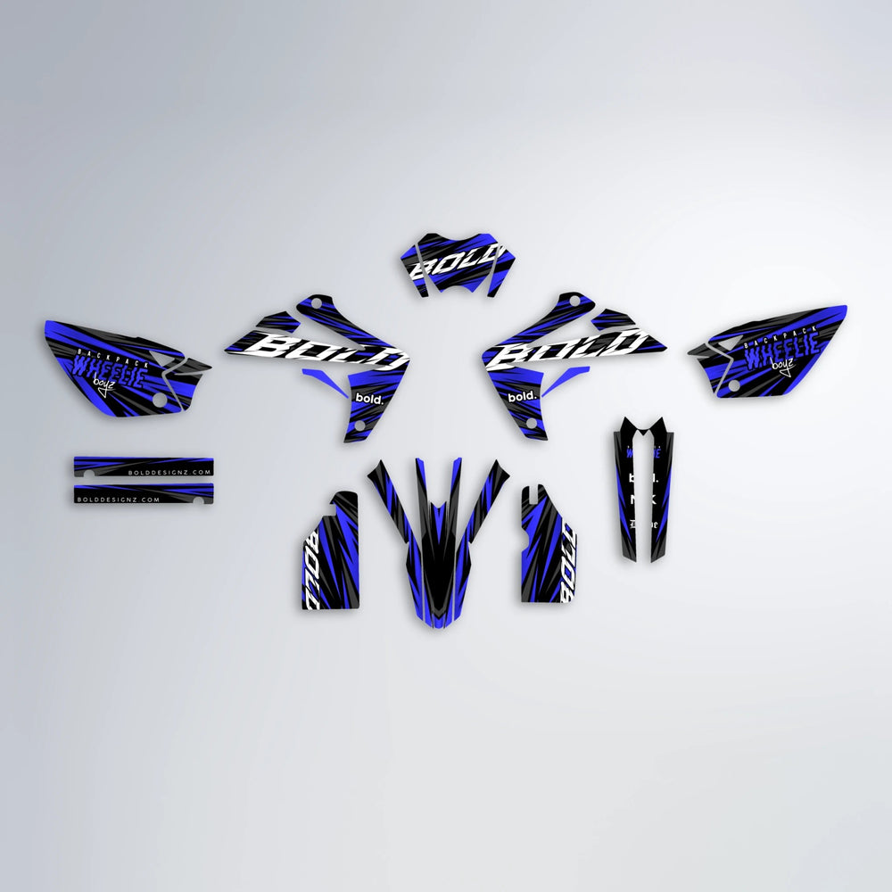 RAGE Rieju MRT graphics kit parts layout in Blue