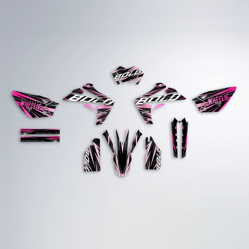 RAGE Rieju MRT graphics kit parts layout in Flamingo