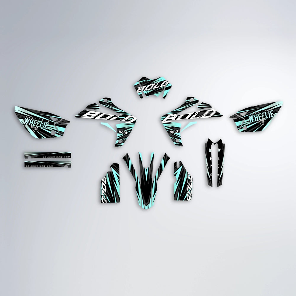 RAGE Rieju MRT graphics kit parts layout in Mint