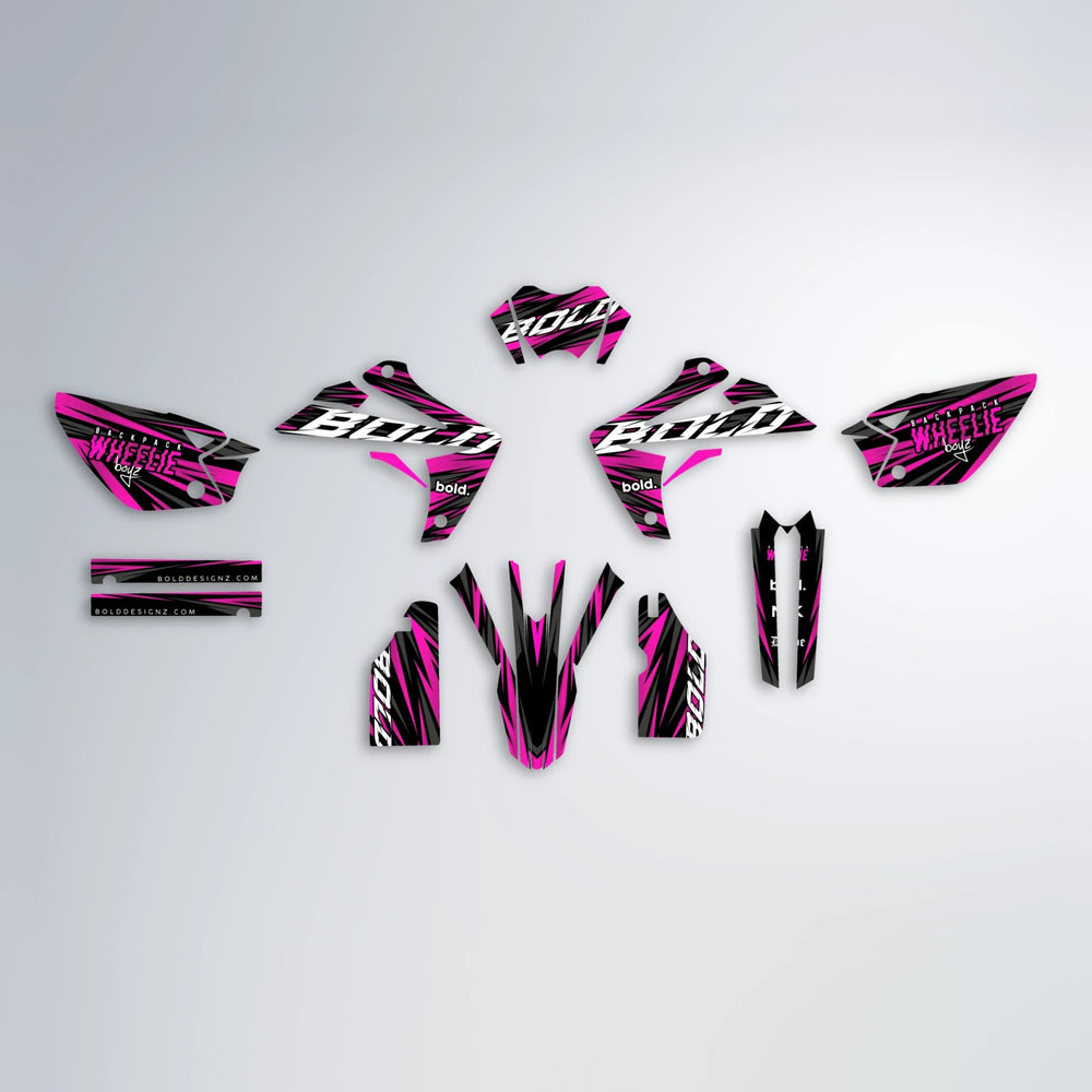 RAGE Rieju MRT graphics kit parts layout in Pink