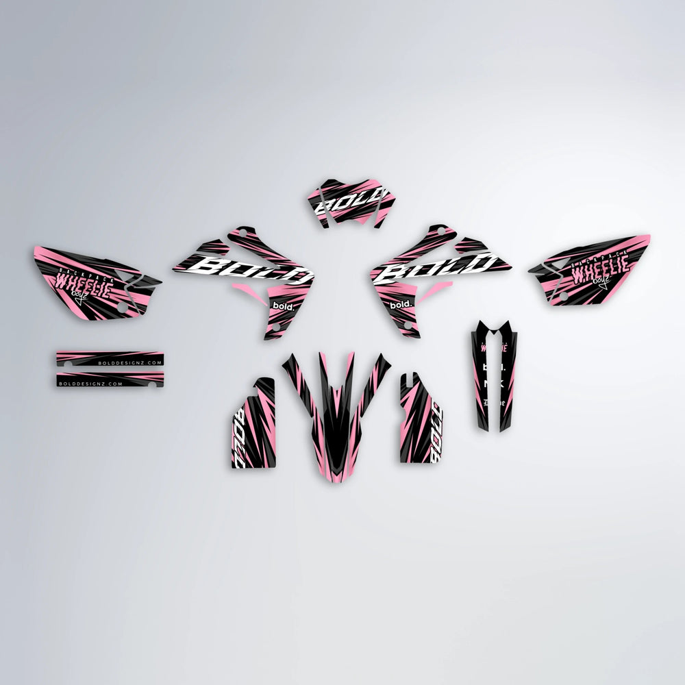 RAGE Rieju MRT graphics kit parts layout in Sakura Pink