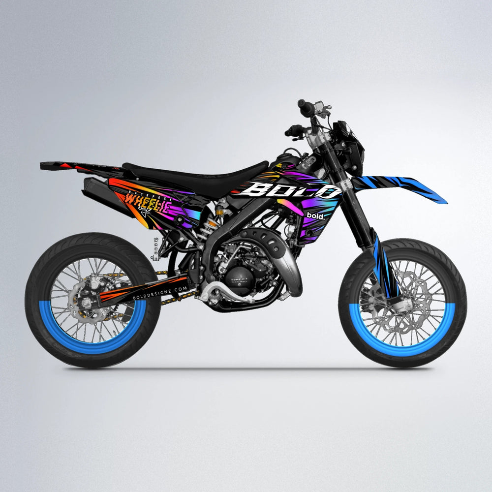 RAGE Rieju MRT supermoto graphics kit in Sunset Fade