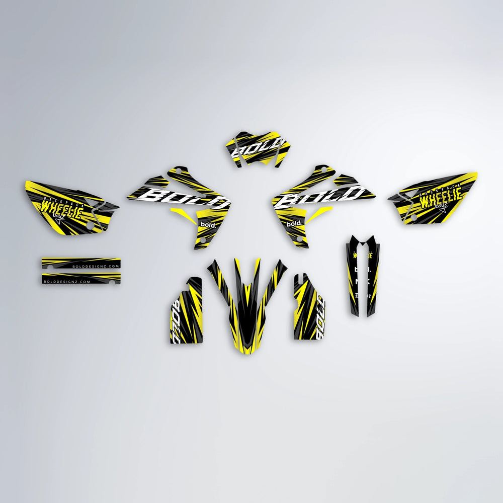 RAGE Rieju MRT graphics kit parts layout in Yellow