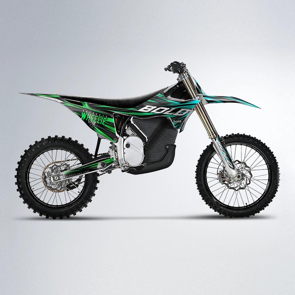 RAGE Stark Varg MX motocross graphics kit in Cyan & Green