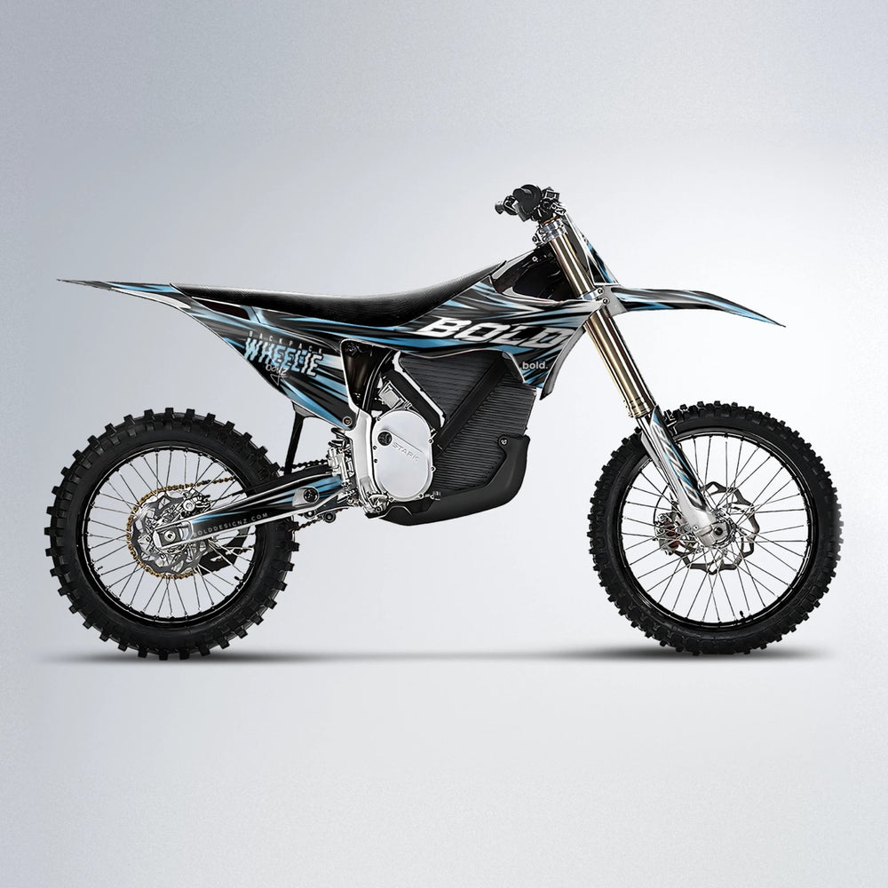 RAGE Stark Varg MX motocross graphics kit in Light Blue & White