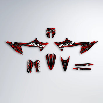 RAGE Stark Varg MX graphics kit parts layout in Red