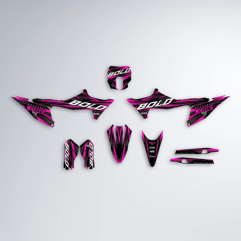 RAGE Stark Varg SM graphics kit parts layout in Pink