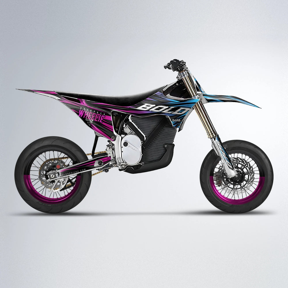 RAGE Stark Varg SM supermoto graphics kit in Pink & Light Blue