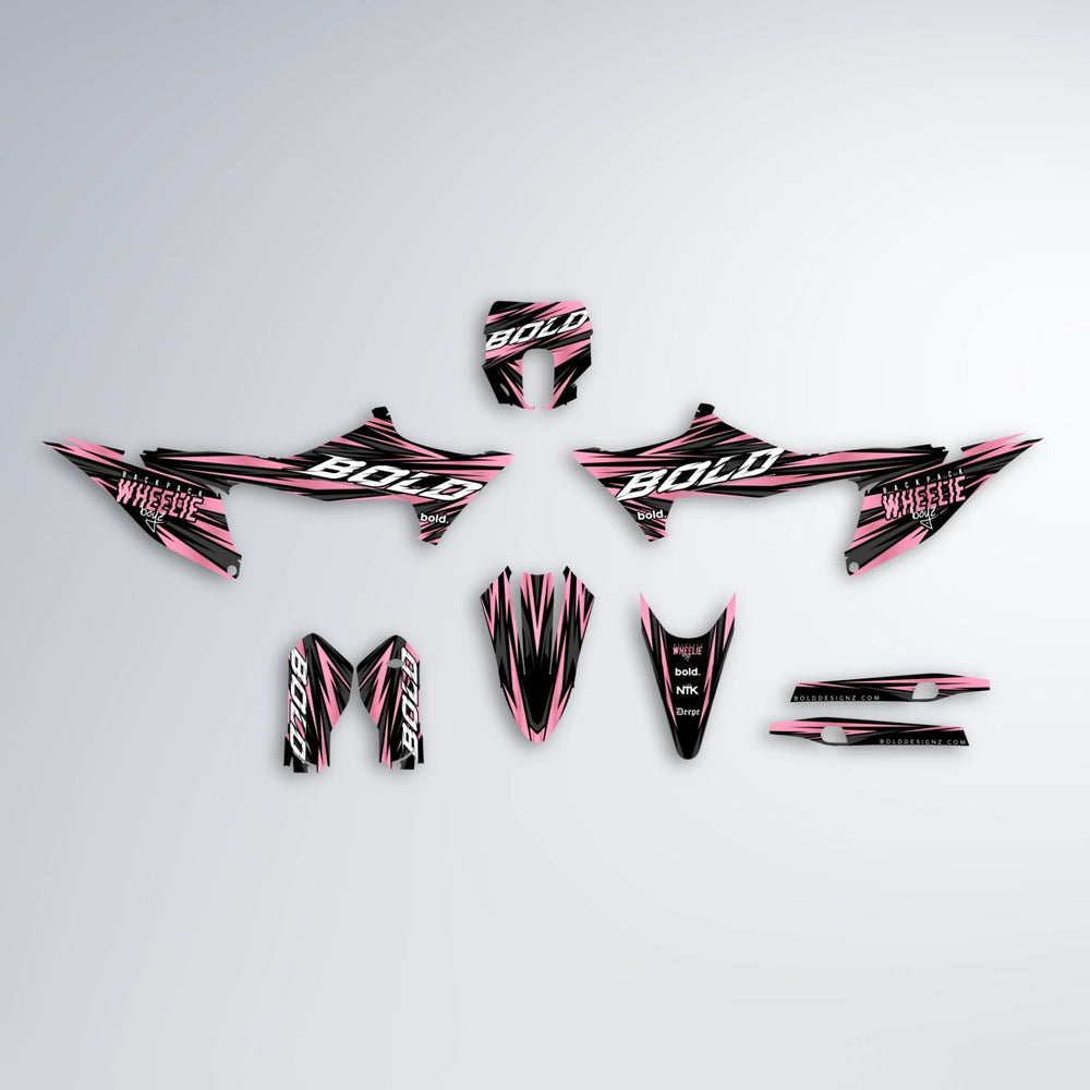 RAGE Stark Varg SM graphics kit parts layout in Sakura Pink