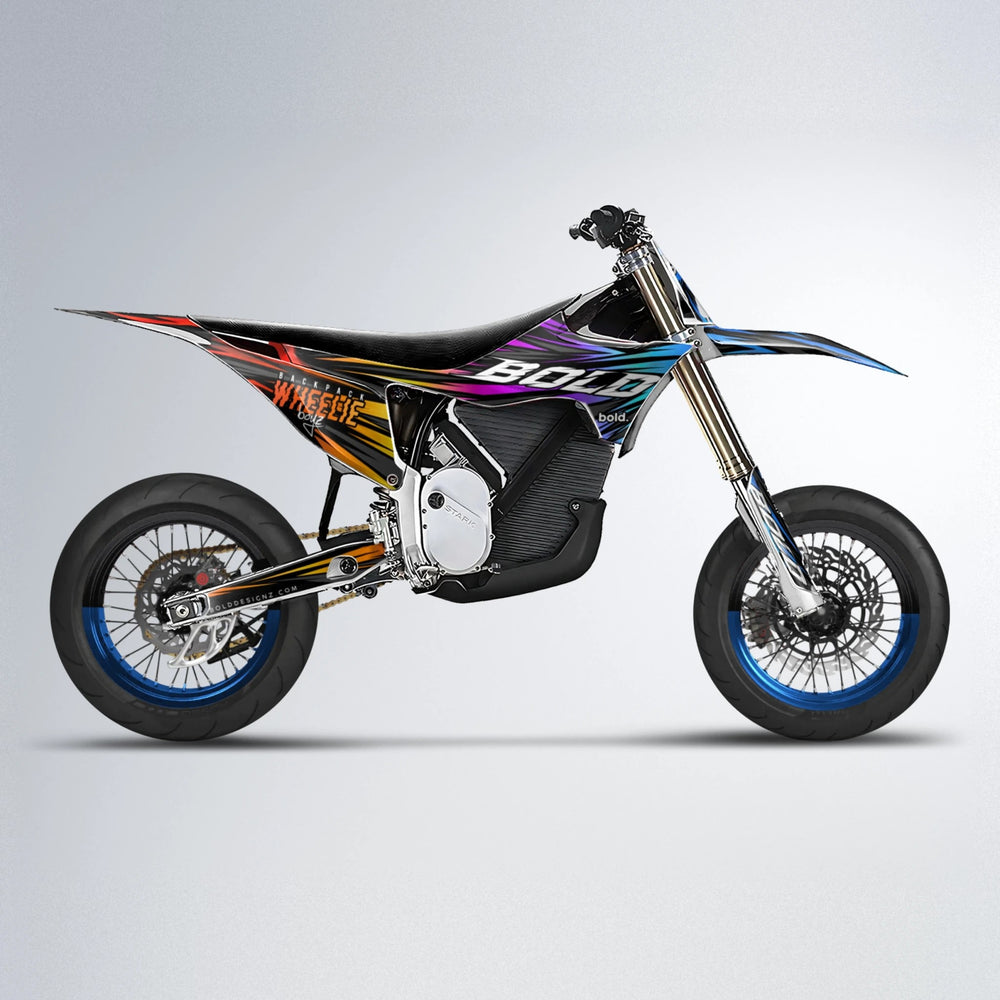 RAGE Stark Varg SM supermoto graphics kit in Sunset Fade