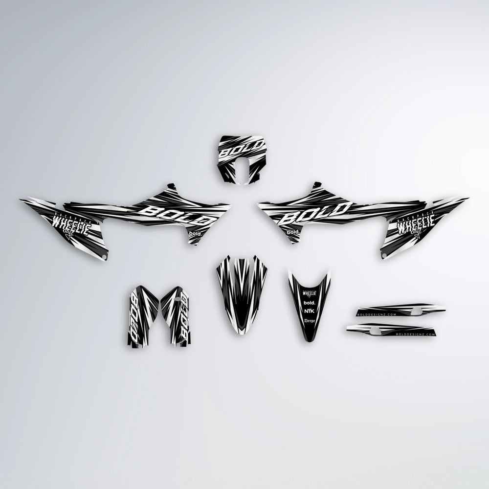 RAGE Stark Varg SM graphics kit parts layout in White