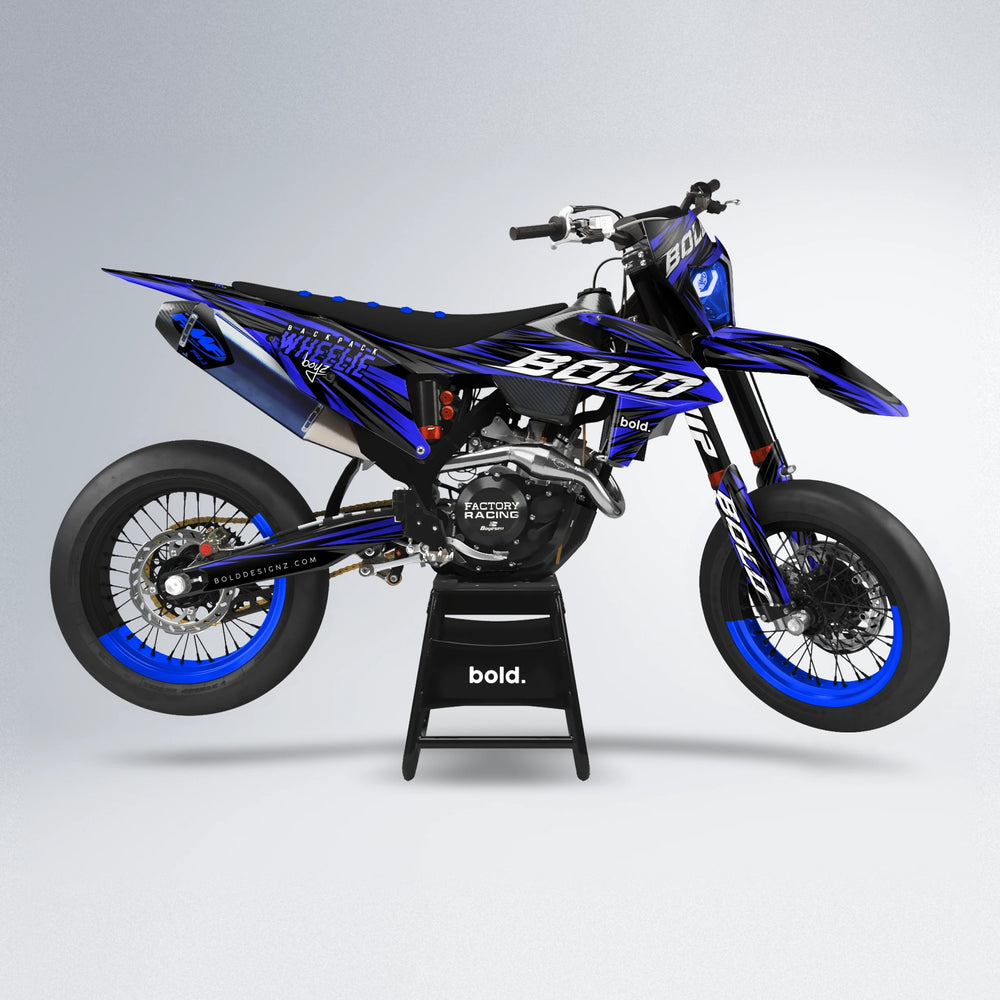 RAGE supermoto graphics kit in Blue (White Logo)