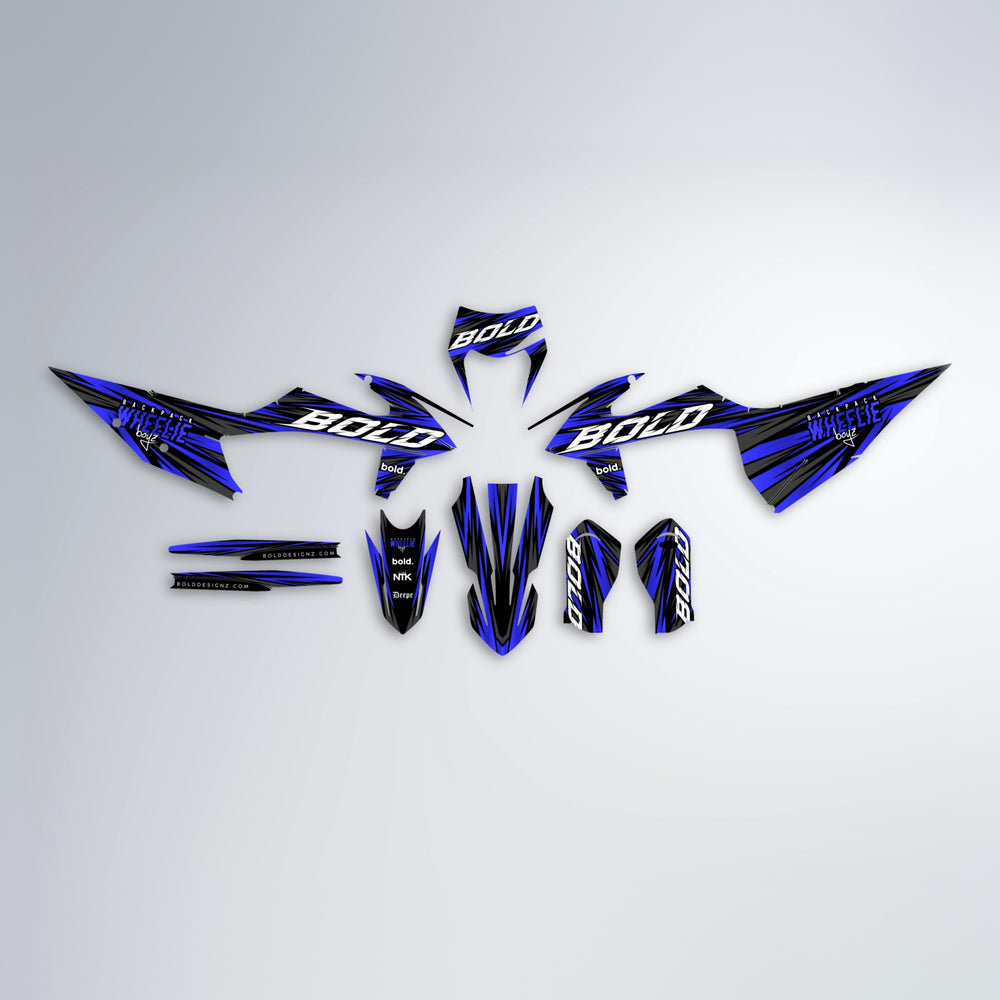 RAGE graphics kit parts layout in Blue (White Logo)