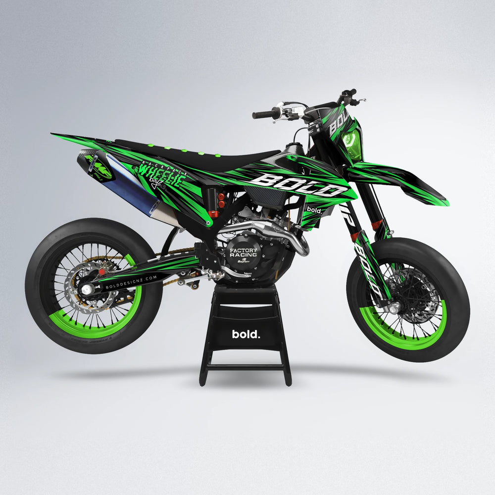 RAGE supermoto graphics kit in Green (White Logo)