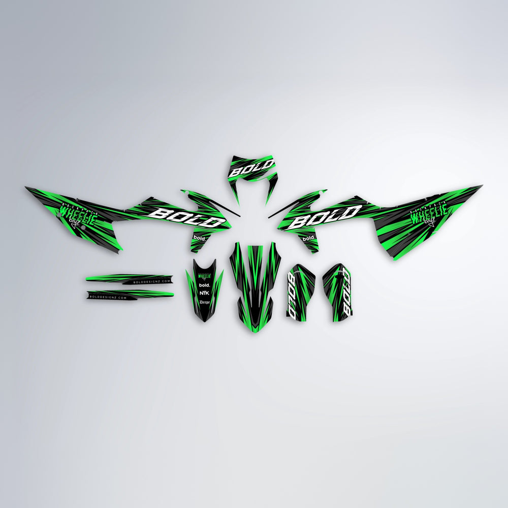 RAGE graphics kit parts layout in Green (White Logo)