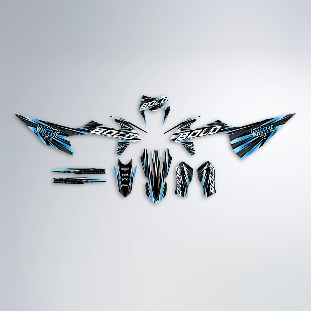 RAGE graphics kit parts layout in Light Blue & White (White Logo)