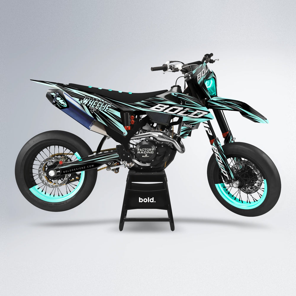 RAGE supermoto graphics kit in Mint (White Logo)