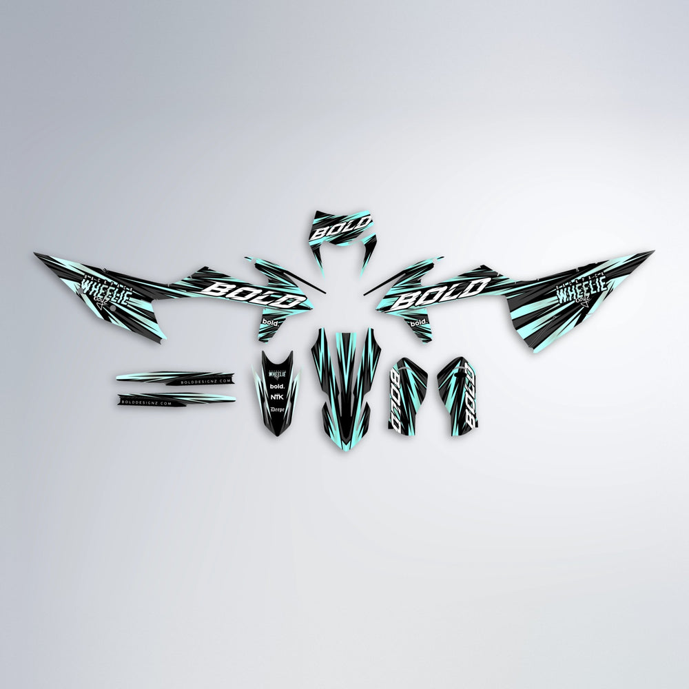 RAGE graphics kit parts layout in Mint (White Logo)