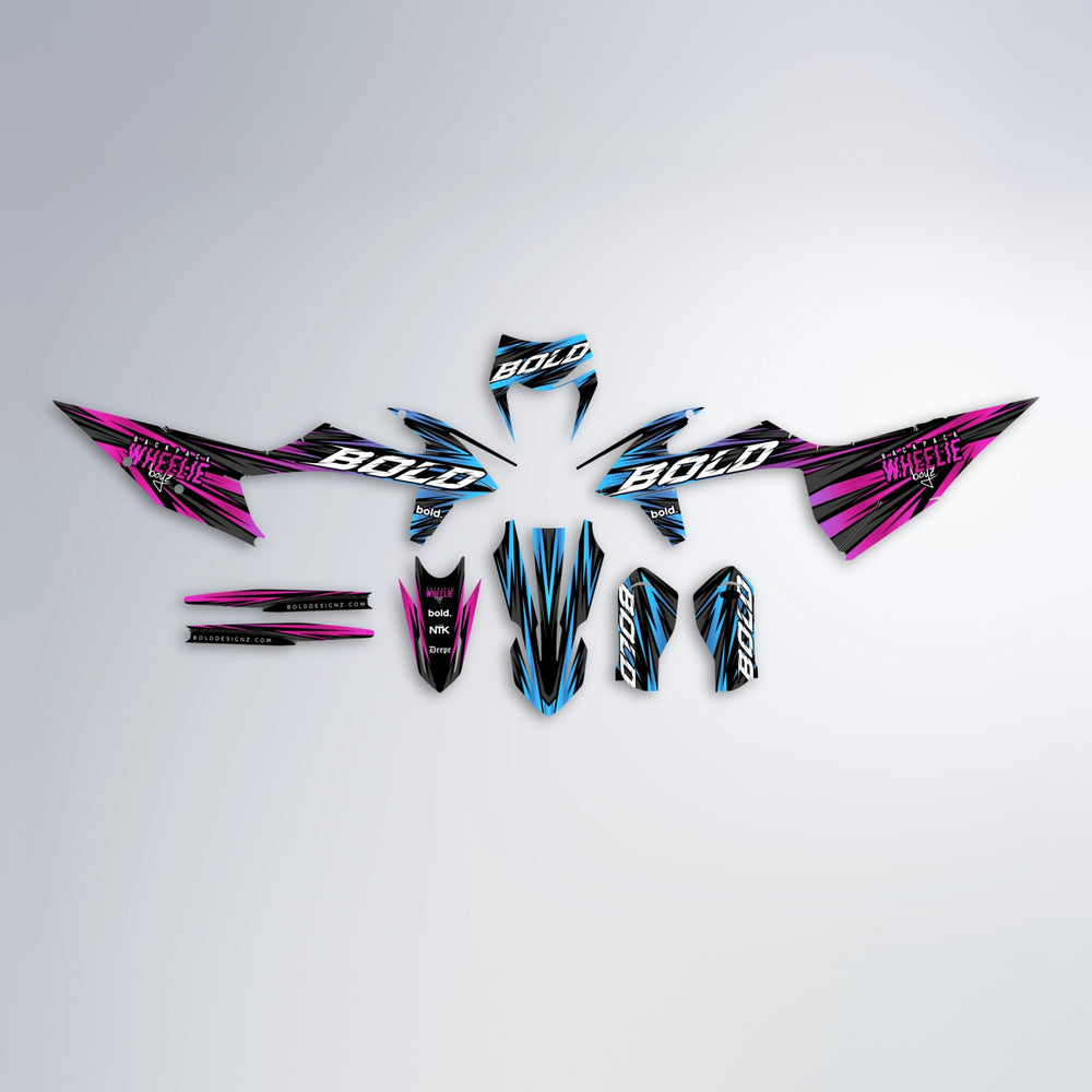 RAGE graphics kit parts layout in Pink & Light Blue (White Logo)