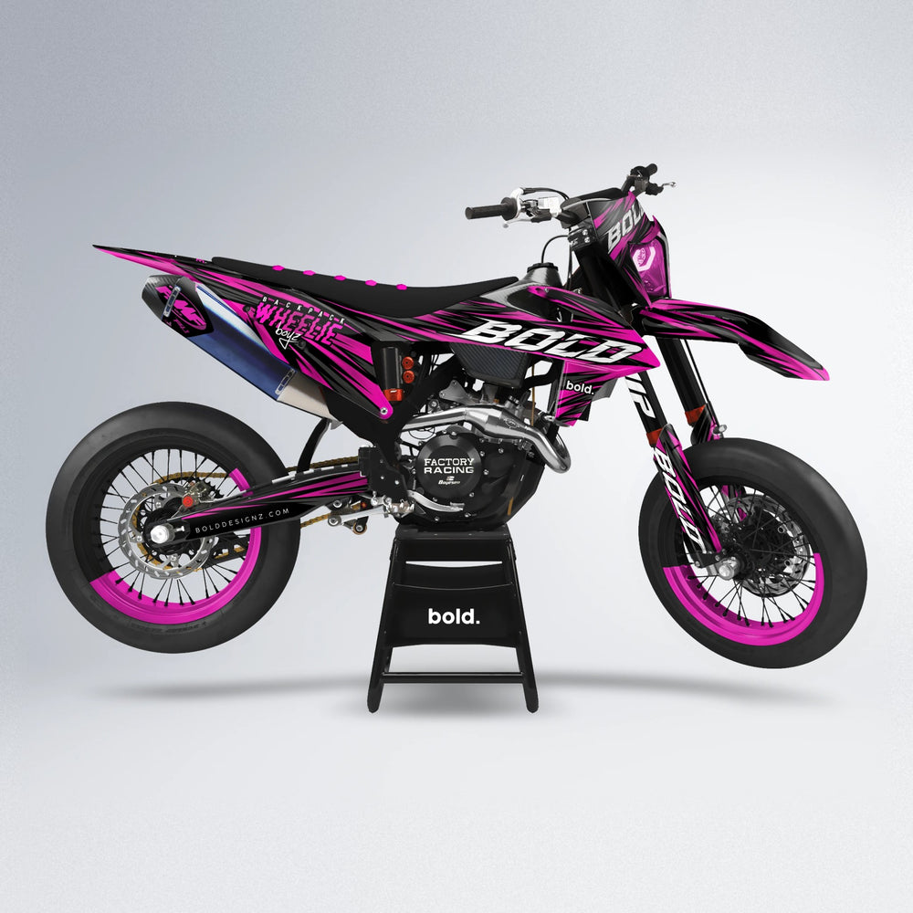RAGE supermoto graphics kit in Pink (White Logo)