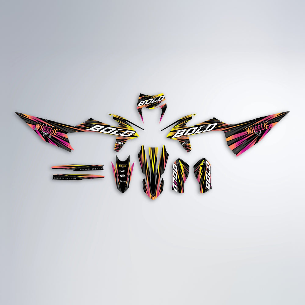 RAGE graphics kit parts layout in Pink & Yellow (White Logo)