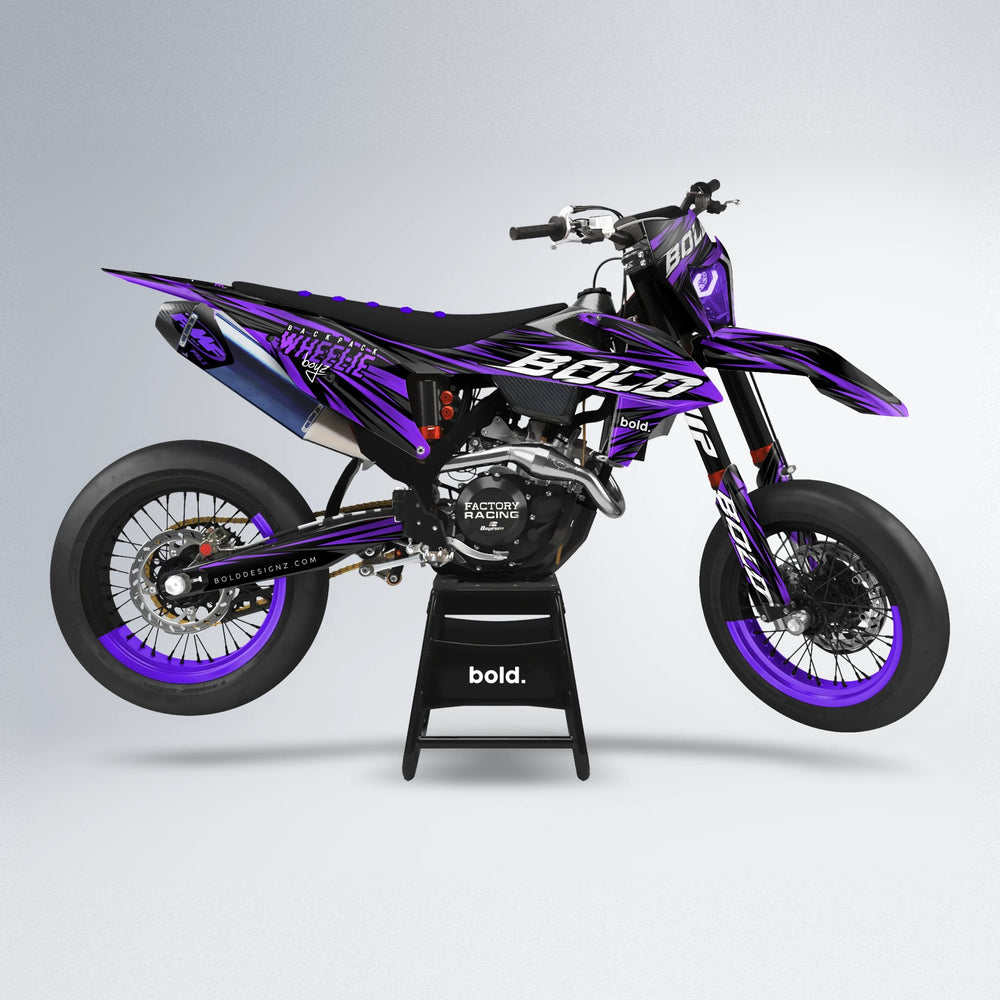 RAGE supermoto graphics kit in Purple (White Logo)