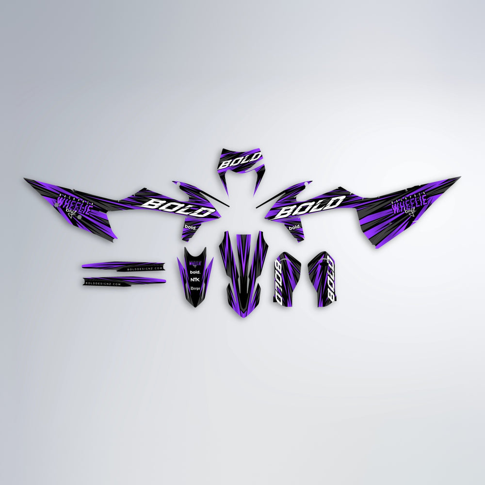 RAGE graphics kit parts layout in Purple (White Logo)