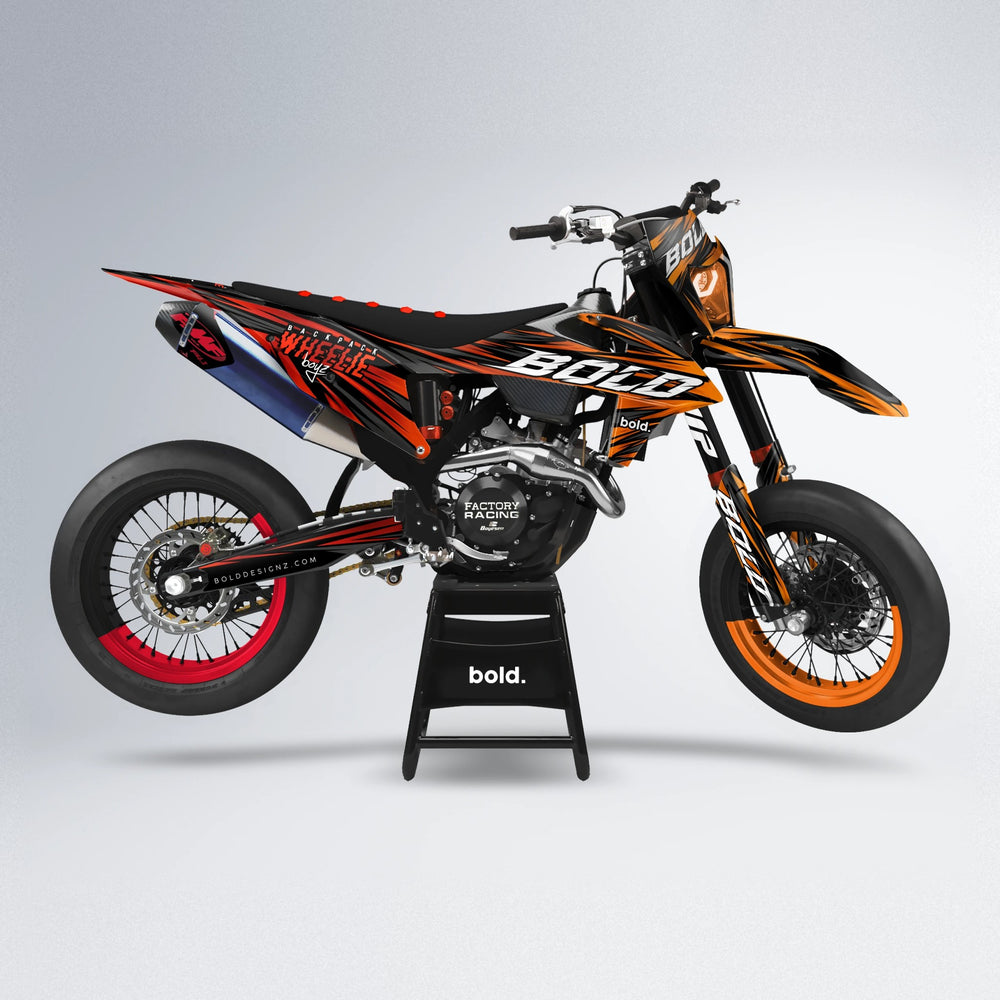 RAGE supermoto graphics kit in Red & Orange (White Logo)