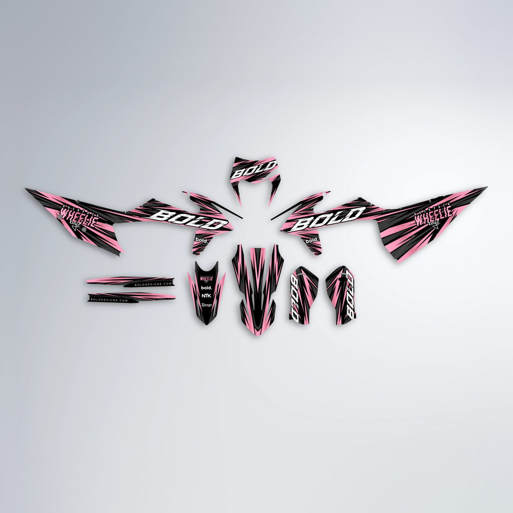 RAGE graphics kit parts layout in Sakura Pink (White Logo)