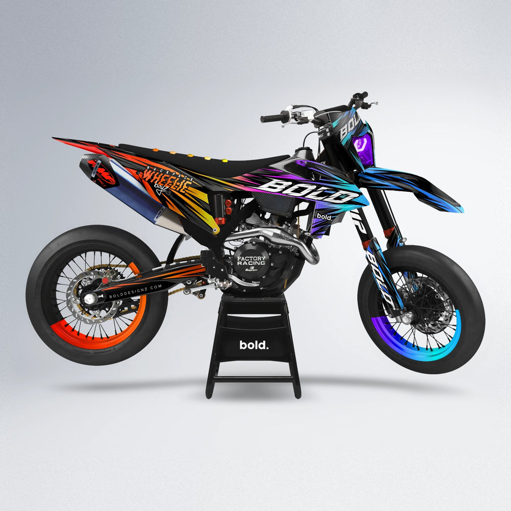 RAGE supermoto graphics kit in Sunset Fade (White Logo)