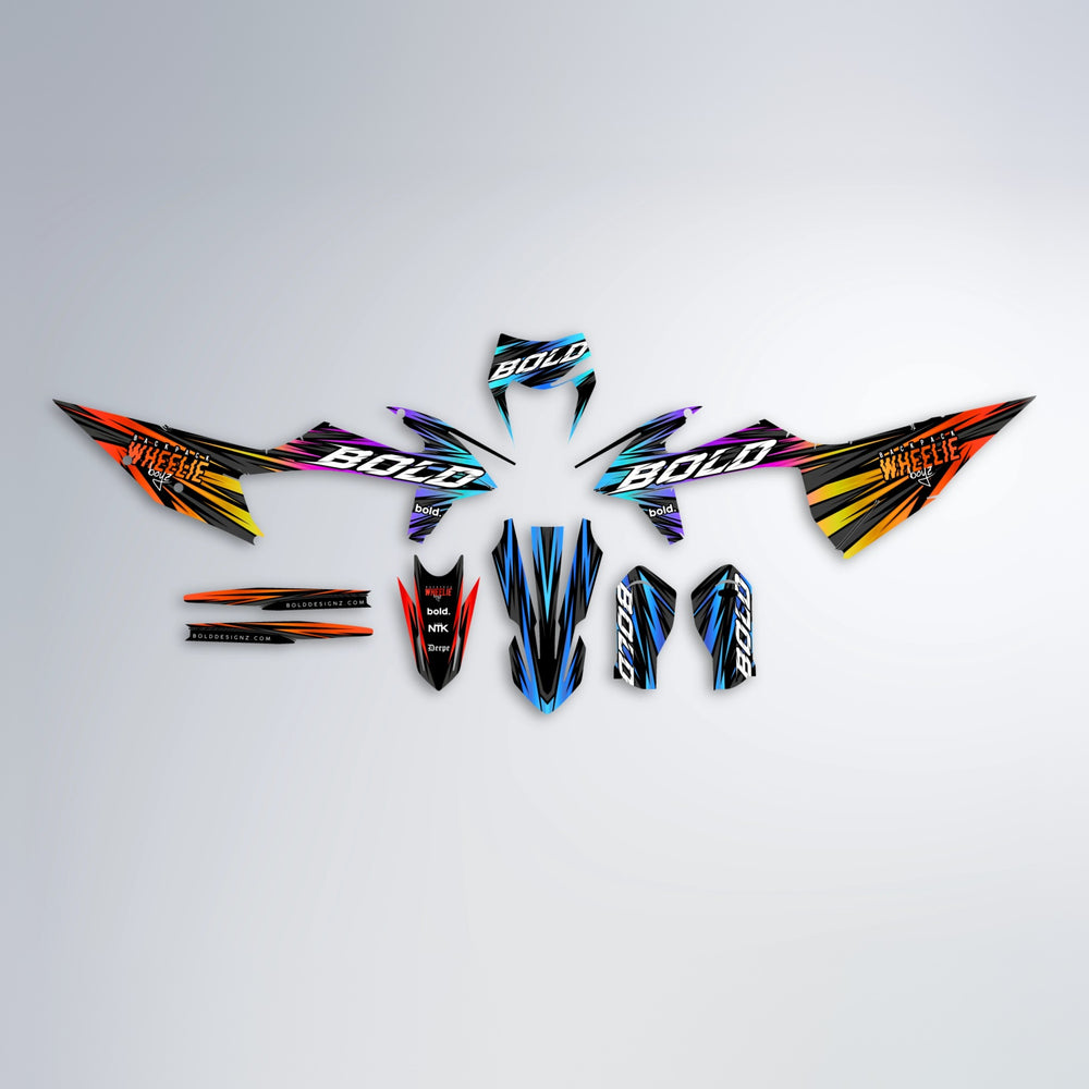 RAGE graphics kit parts layout in Sunset Fade (White Logo)