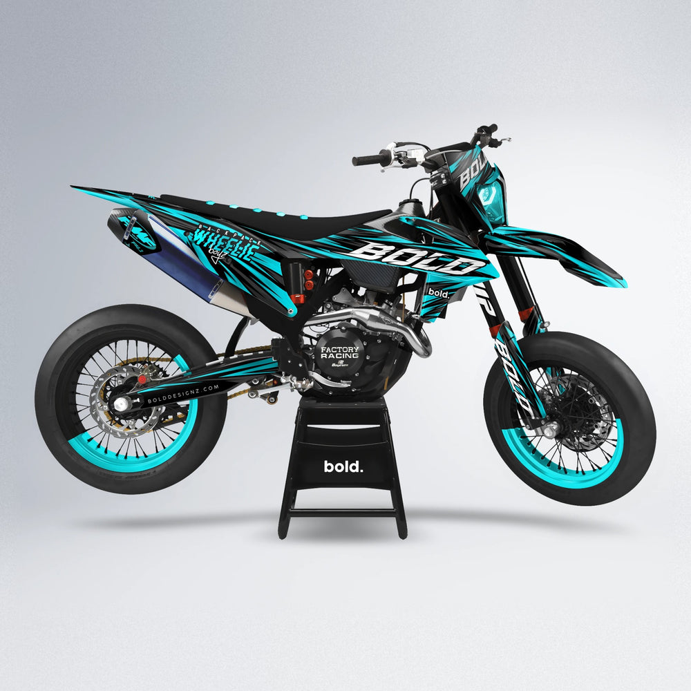 RAGE supermoto graphics kit in Teal (White Logo)