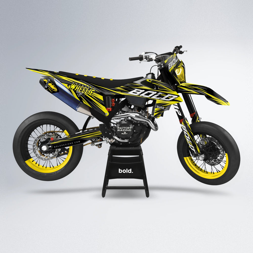 RAGE supermoto graphics kit in Yellow (White Logo)