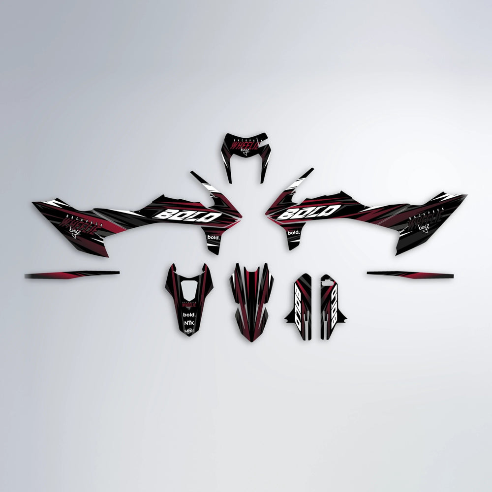RAGE V2 KTM SMC 690 graphics kit parts layout in Black & Red