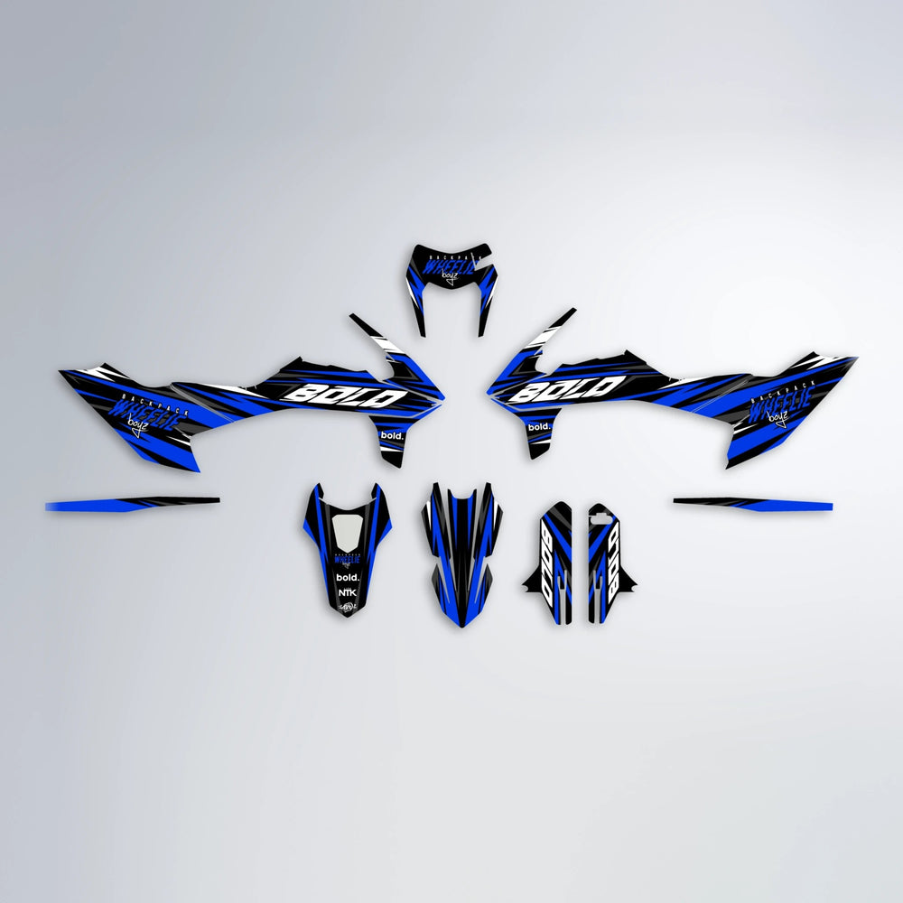 RAGE V2 KTM SMC 690 graphics kit parts layout in Blue