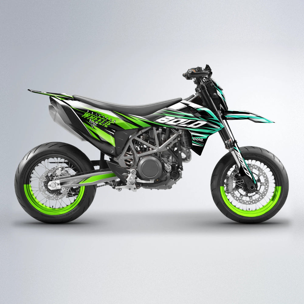 RAGE V2 KTM SMC 690 supermoto graphics kit in Cyan & Green