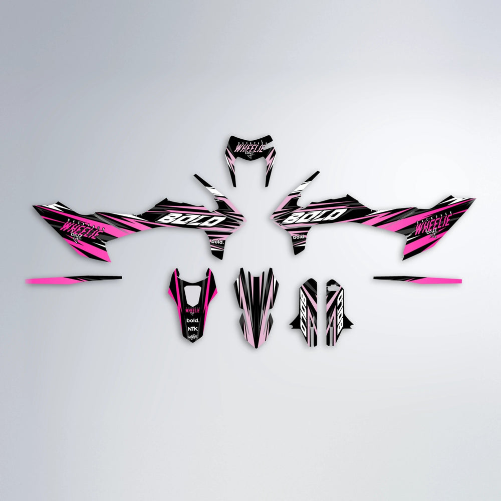 RAGE V2 KTM SMC 690 graphics kit parts layout in Flamingo