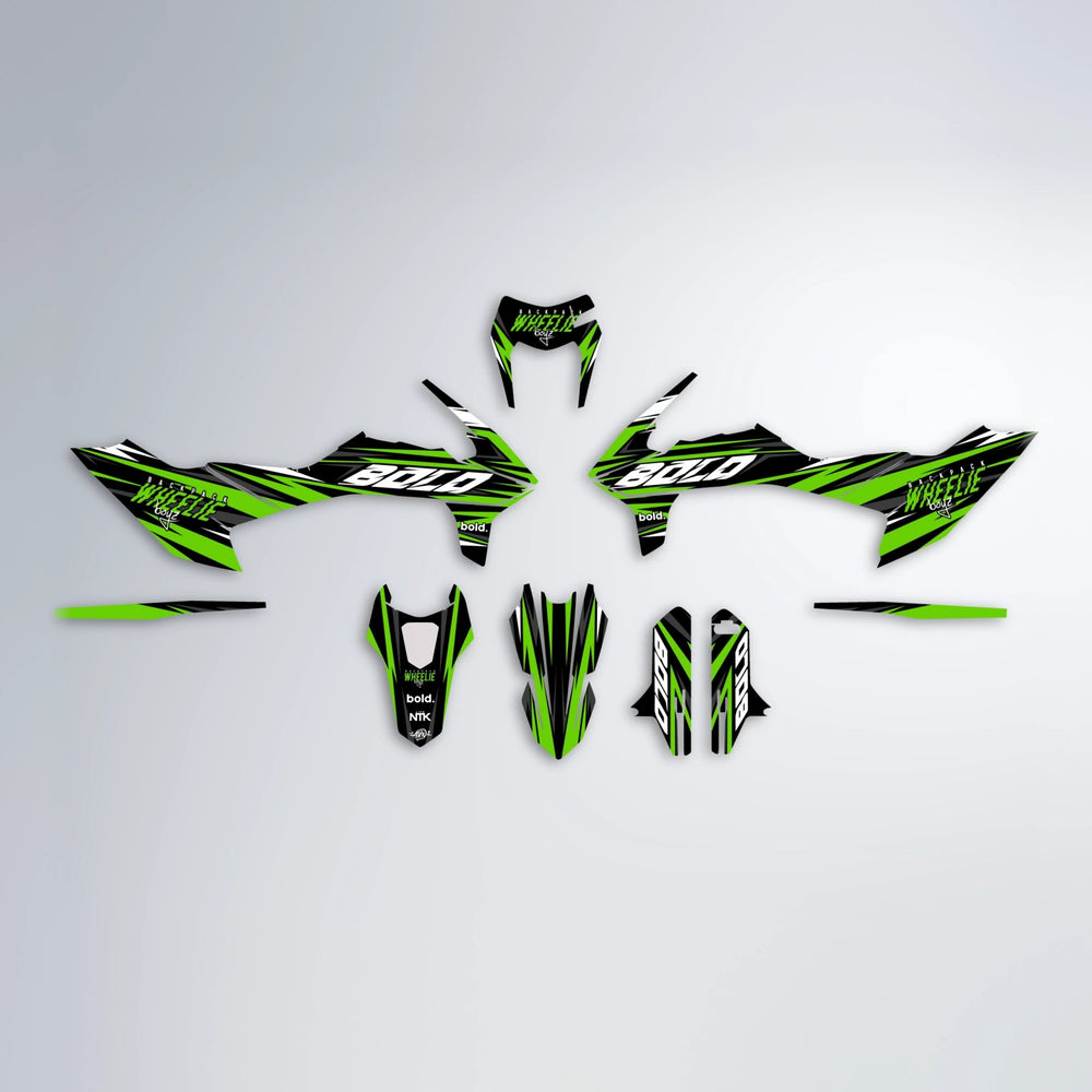 RAGE V2 KTM SMC 690 graphics kit parts layout in Green