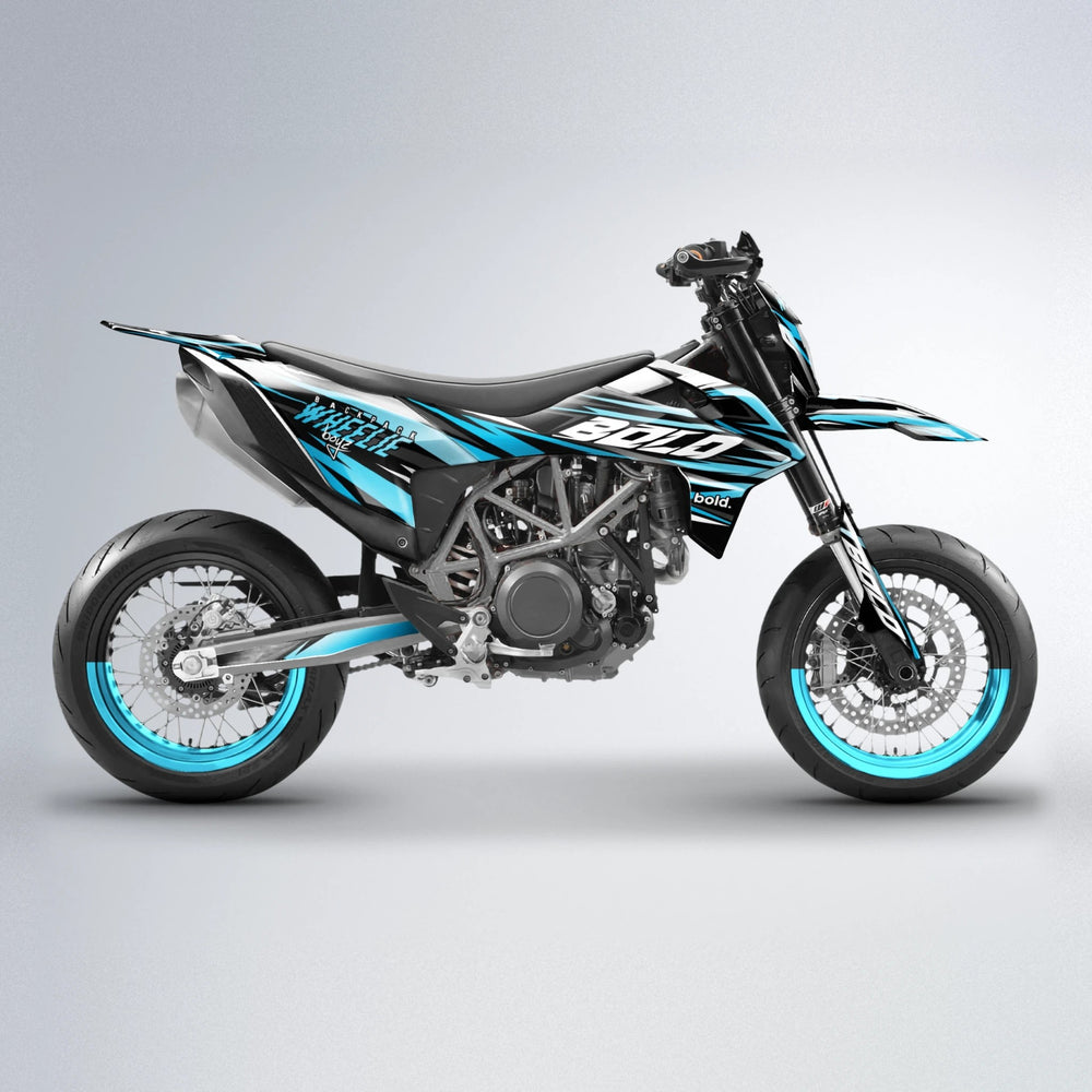 RAGE V2 KTM SMC 690 supermoto graphics kit in Light Blue & White