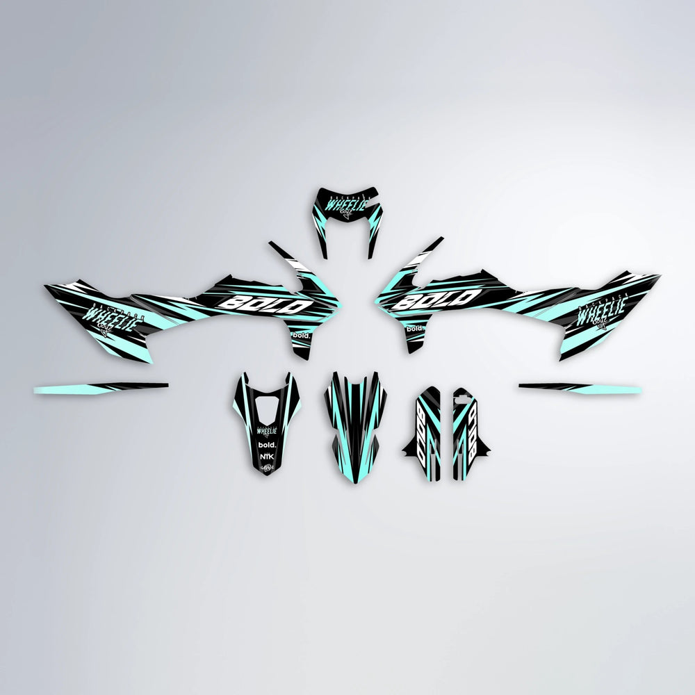 RAGE V2 KTM SMC 690 graphics kit parts layout in Mint