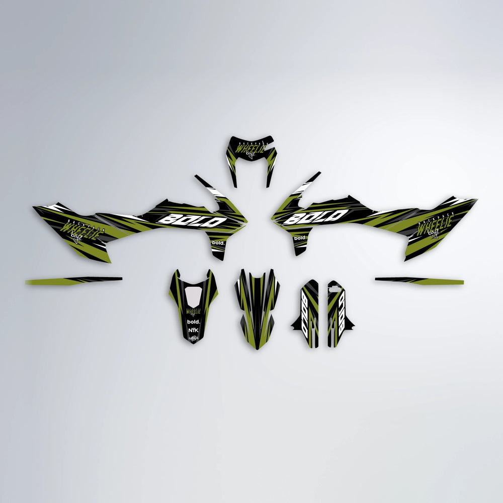 RAGE V2 KTM SMC 690 graphics kit parts layout in Olive