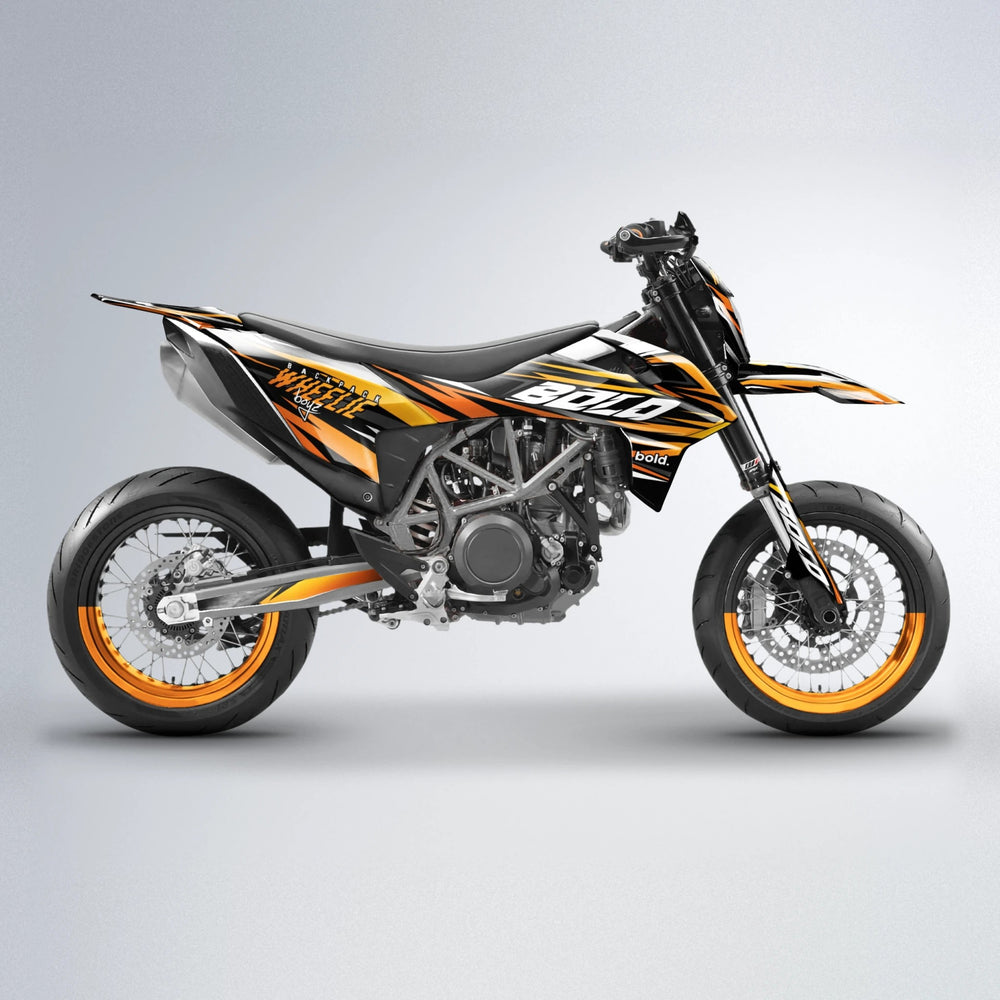 RAGE V2 KTM SMC 690 supermoto graphics kit in Orange & Yellow