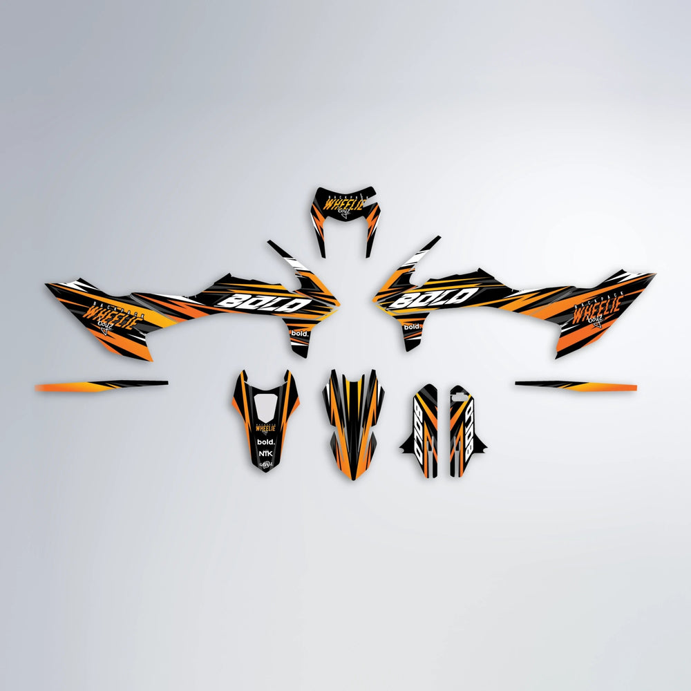 RAGE V2 KTM SMC 690 graphics kit parts layout in Orange & Yellow