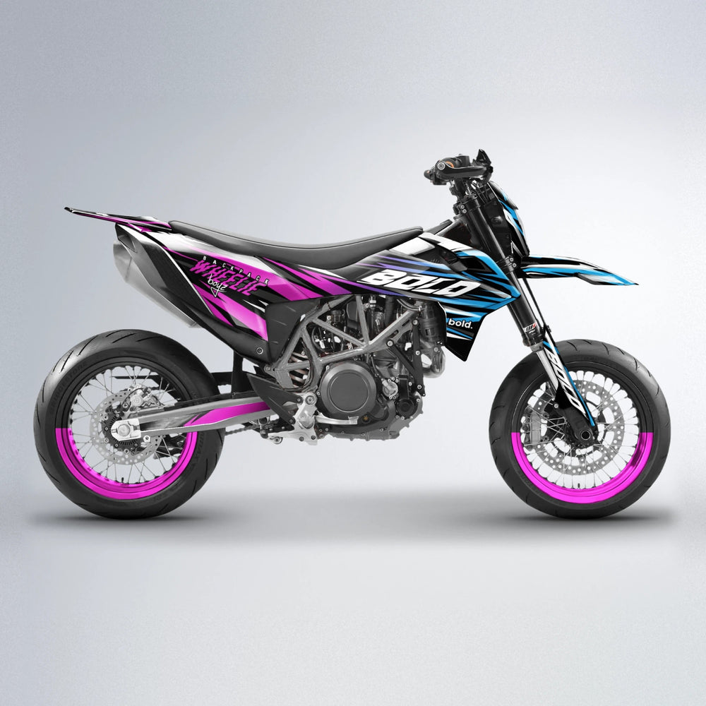 RAGE V2 KTM SMC 690 supermoto graphics kit in Pink & Light Blue