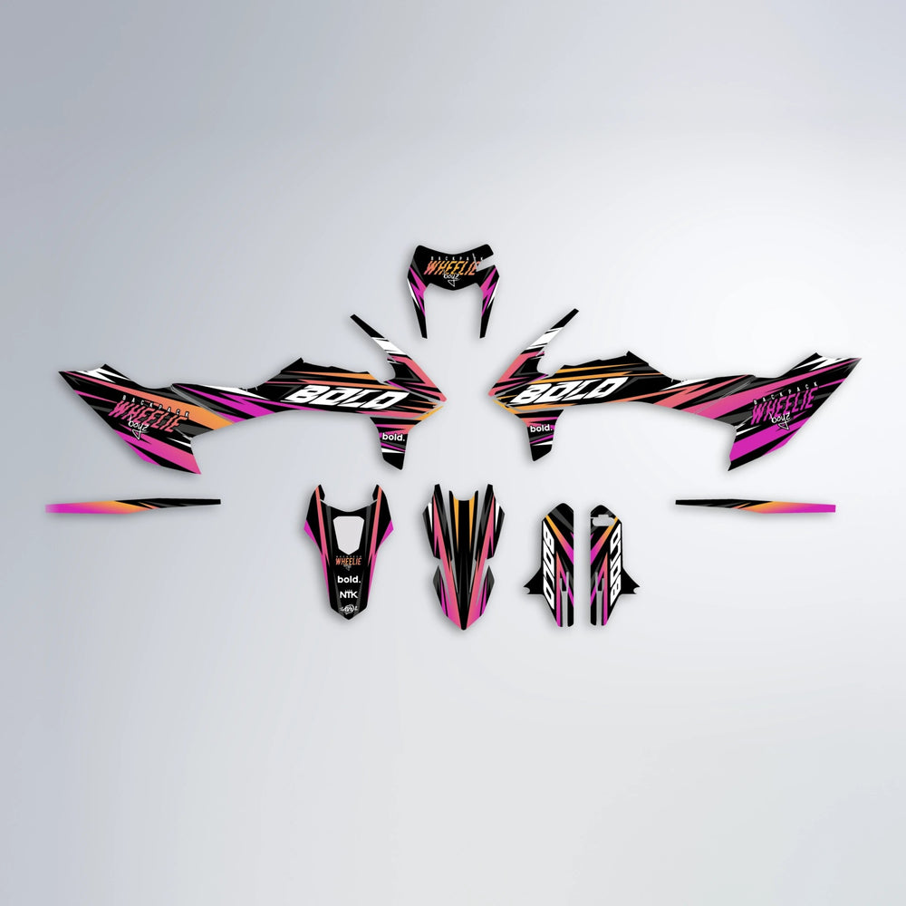 RAGE V2 KTM SMC 690 graphics kit parts layout in Pink & Yellow
