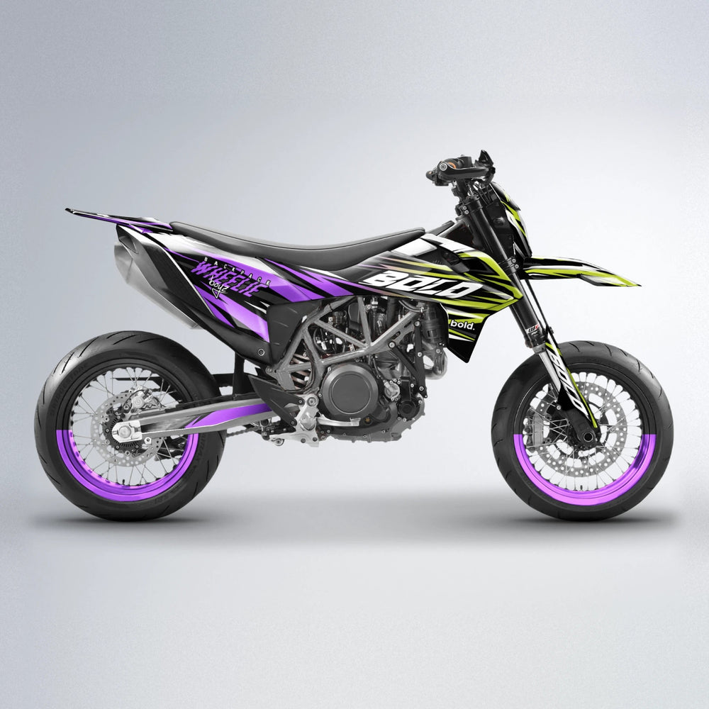 RAGE V2 KTM SMC 690 supermoto graphics kit in Purple & Yellow