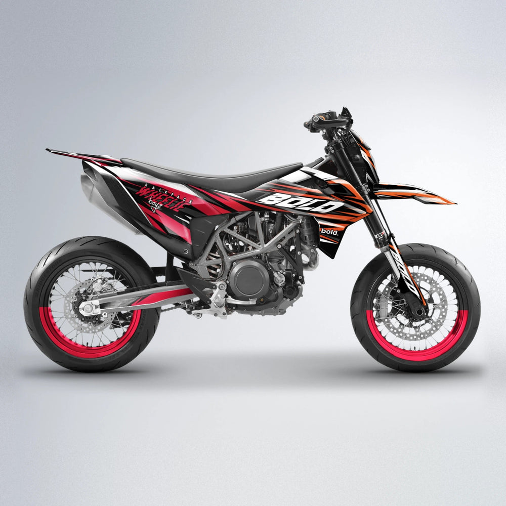 RAGE V2 KTM SMC 690 supermoto graphics kit in Red & Orange