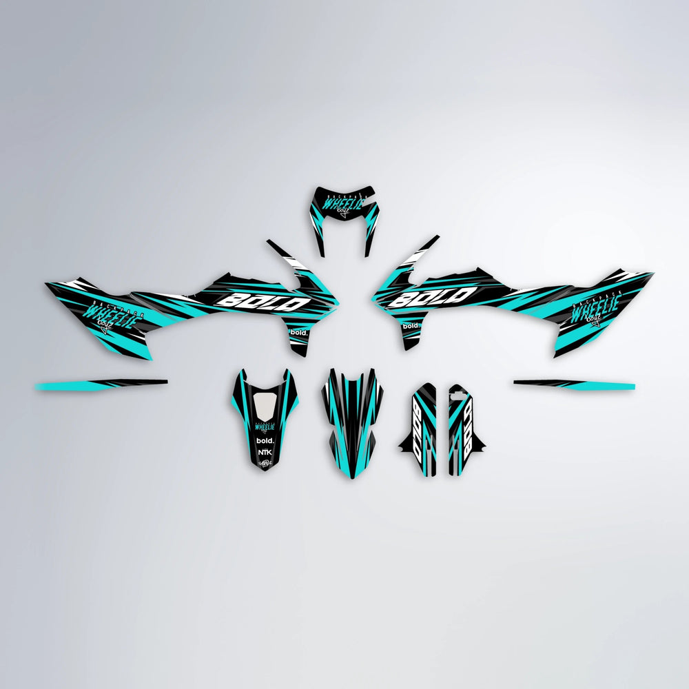 RAGE V2 KTM SMC 690 graphics kit parts layout in Teal