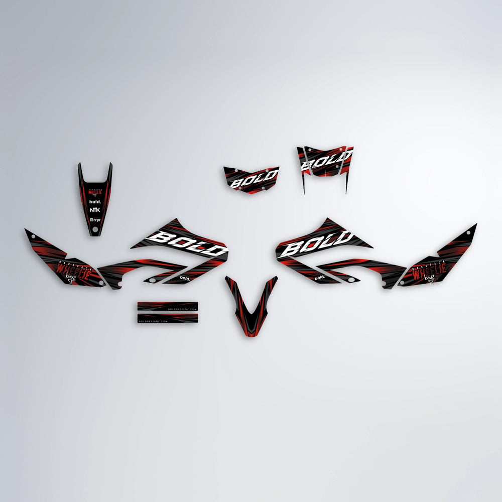 RAGE Yamaha WR 125X graphics kit parts layout in Black & Red